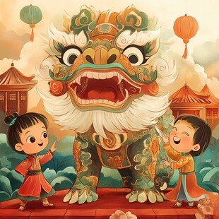 舞龙舞狮醒狮年画年俗