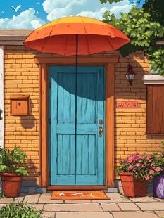 房屋门口插画