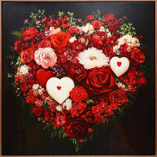 浮雕花卉与爱心浪漫