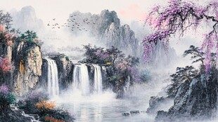 流水生财山水画