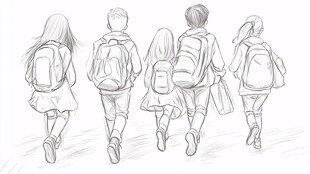 学生背影手绘