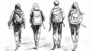 学生背影手绘