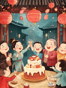 过年场景插画