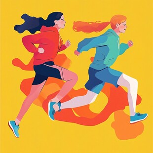 扁平插画跑步
