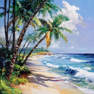 夏威夷海滩油画