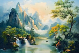 山水画油画手绘风景画