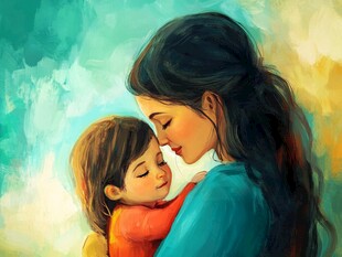 母女拥抱插画