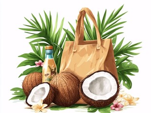 手绘椰肉原料插图