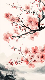 手绘桃花装饰画