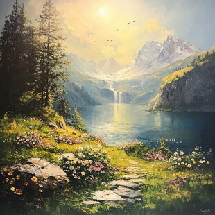 风光人间仙境油画