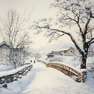 冬季雪景风景油画