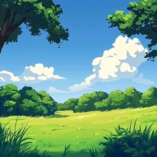 手绘绿色风景