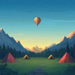 户外露营插画kv