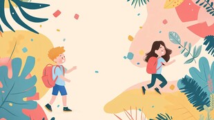开学季儿童去学校插画