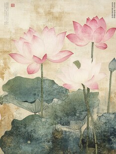 禅意荷花工笔荷花