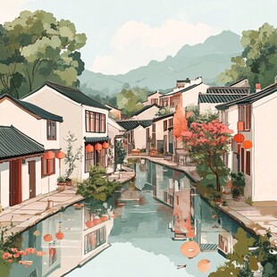 金陵小镇插画
