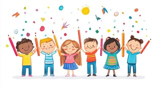 男孩女孩开心欢呼