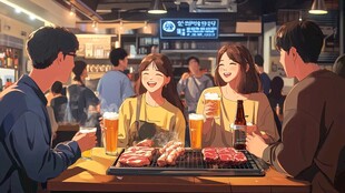 烧烤啤酒插画海报