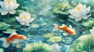 荷花锦鲤插画