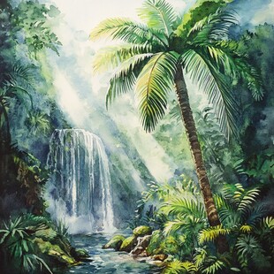 热带风景水彩画