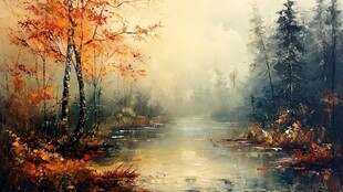 秋天森林画唯美秋色