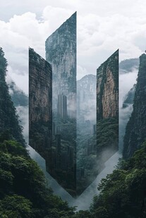 山水深渊建筑立体画