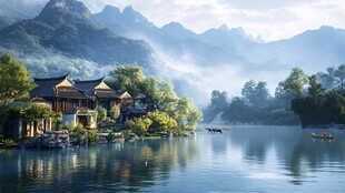 中式群山湖水山居