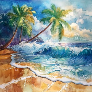 夏威夷海滩油画