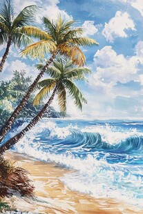 夏威夷海滩油画