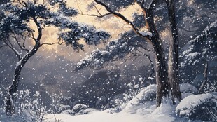 手绘雪夜风景无框画