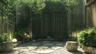 中式庭院竹林假山