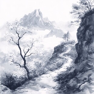 水墨数字画工笔山水