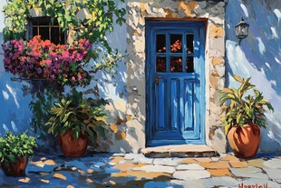 手绘地中海油画
