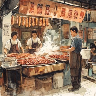 腌卤店插画