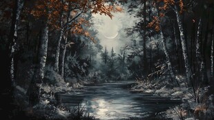 月色夜色梦幻森林背景