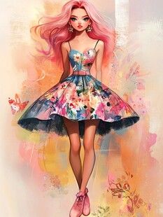 女孩礼服插画
