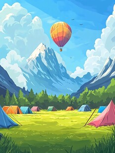 户外露营插画kv