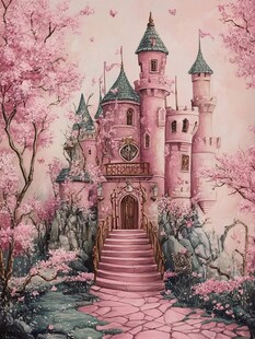 粉红宫殿插画城堡幻想