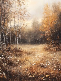 秋天森林画唯美秋色