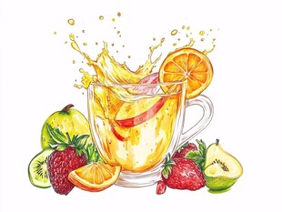 手绘水果茶