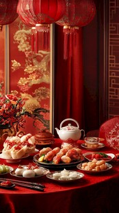 新年喜庆氛围美食背景