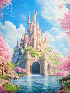 粉红宫殿插画城堡幻想