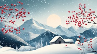 雪景山水插画