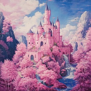 粉红宫殿插画城堡幻想