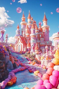 粉红宫殿插画城堡幻想