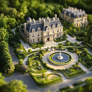 欧式别墅鸟瞰庭院