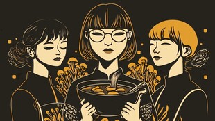 吃螺蛳粉的女孩插画