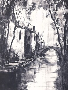 江南小镇水彩
