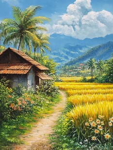 唯美田园风光油画