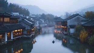 江南古镇夜景宽幅